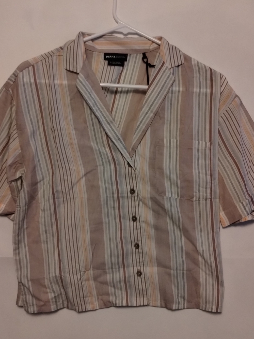 Prana Women's Short-Sleeve Button-Down Shirt Iguala Top Clay Striped